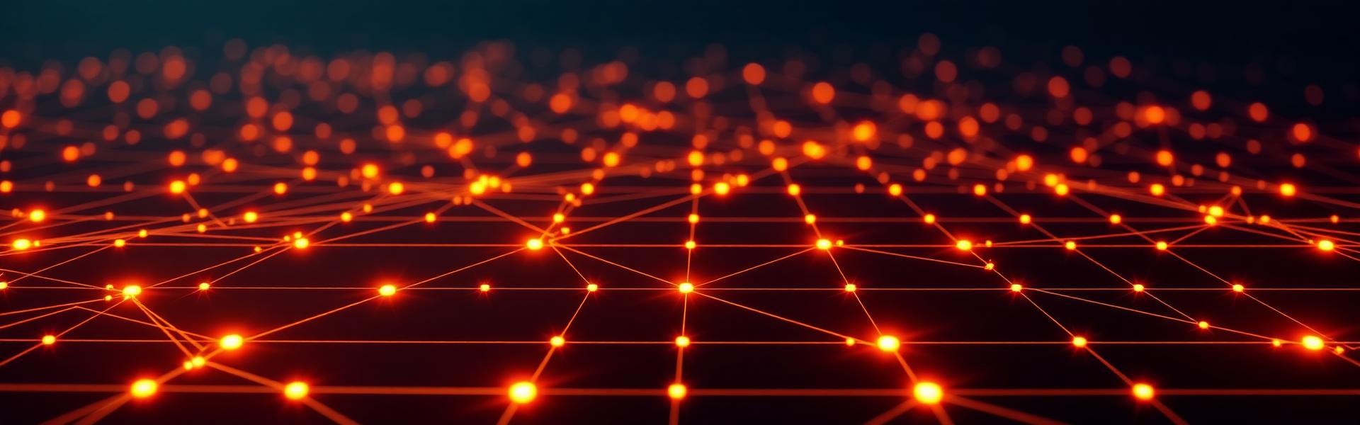 Neural network grid with glowing orange nodes