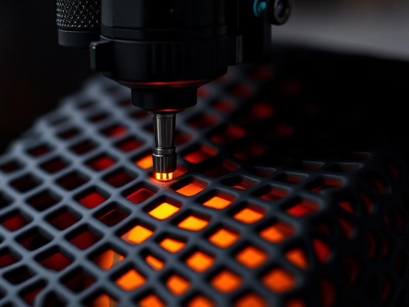 Industrial 3D printer extruding a complex lattice structure