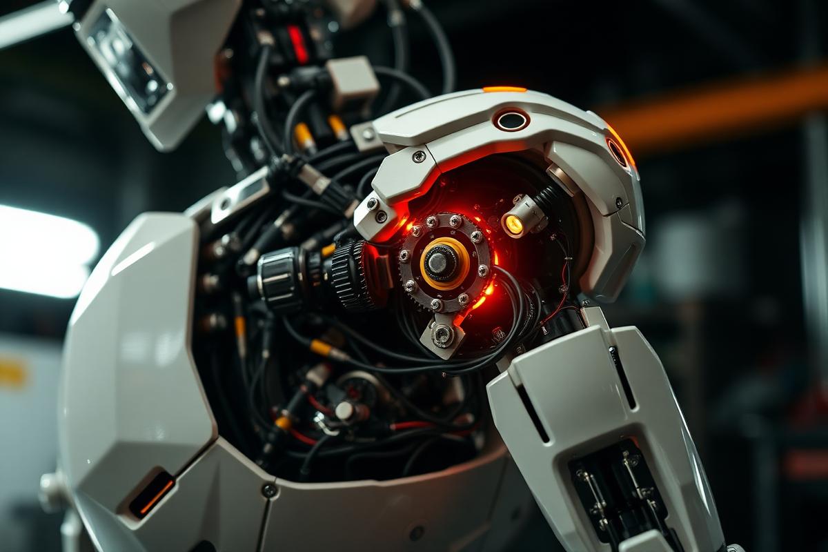 Robot shoulder joint with internal gears and wiring exposed